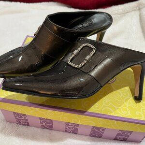 New, Brighton "Racer" Patent Leather Mule Shoes, size 8.5M; Made in Italy